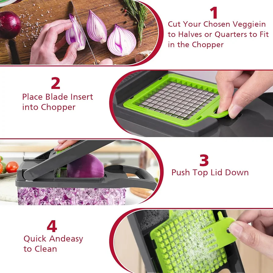 17-Piece Multi-Function Vegetable Chopper Manual Food Slicer, Dicer, Grater & Potato Cutter