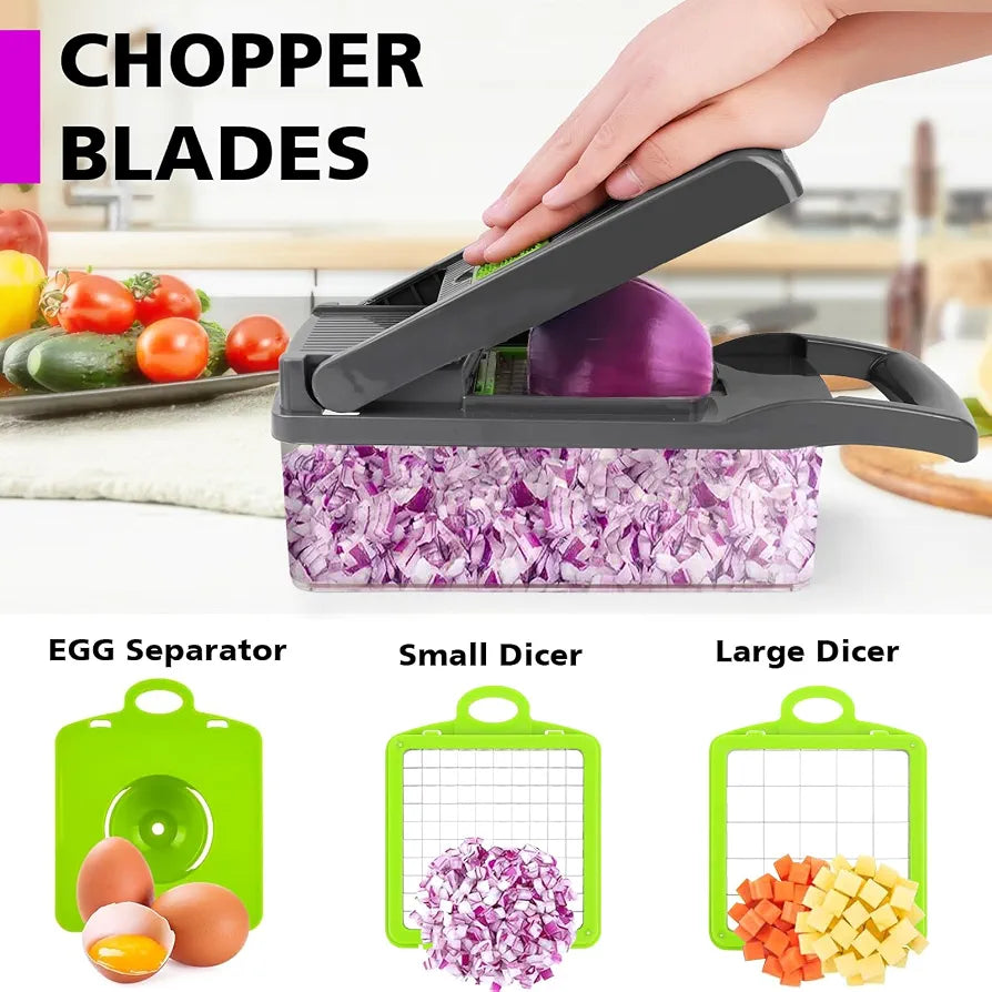 17-Piece Multi-Function Vegetable Chopper Manual Food Slicer, Dicer, Grater & Potato Cutter