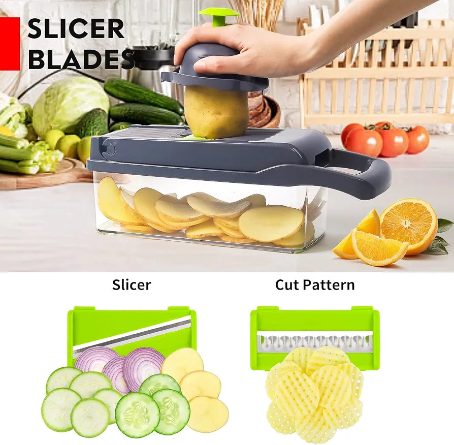17-Piece Multi-Function Vegetable Chopper Manual Food Slicer, Dicer, Grater & Potato Cutter